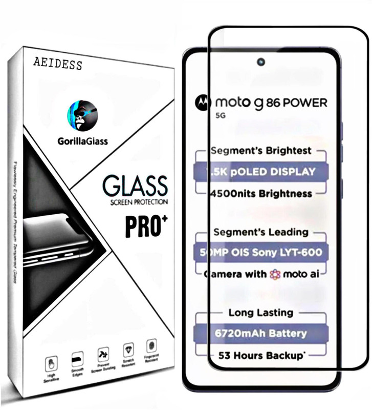 Aeidess Edge To Edge Tempered Glass for MOTOROLA G86 Power 5G, Moto G86 Power 5G, Motorola G86 Power 5G, MOTOROLA Moto G86 Power 5G, Premium Gorilla Screen Guard, with Easy Installation Kit(Pack of 1)