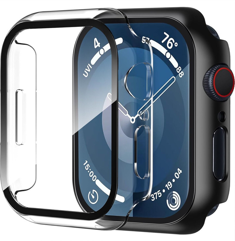 DPJ Tempered Glass Guard for Apple Watch SE 2 SE Series 6 Series 5 Series 4 44mm, Ultra-Thin Protective Cover for iWatch Screen Protector [BLACK+CLEAR](Pack of 2)