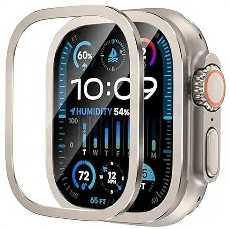 RODIAN Edge To Edge Tempered Glass for Apple Watch Ultra 2 49mm / Ultra 49mm Tempered Glass with Titanium Alloy Framework - Titanium(Pack of 1)