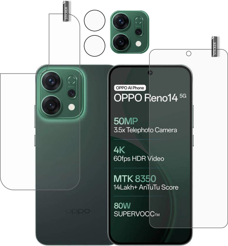 BOMGUARD Front and Back Tempered Glass for oppo reno 14 5g(Pack of 3)