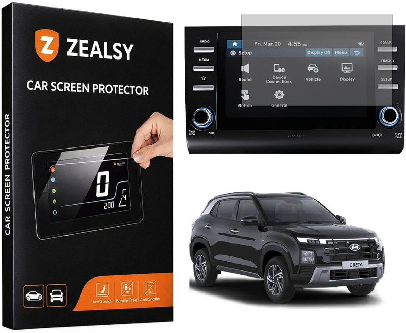 Zealsy Impossible Screen Guard for hyundai creta 2024 S SO Option screen guard 8inch Display Car Music infotainment System Protector(Pack of 1)