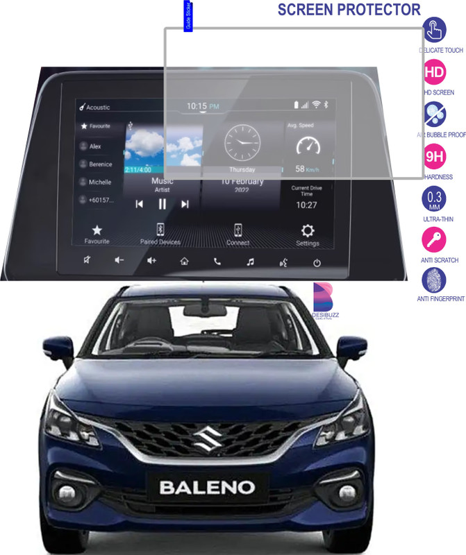 DESIBUZZ Impossible Screen Guard for Navigation System Touch Screen Guard Compatible with MARUTI SUZUKI NEW BALENO (2022-2023) (7 Inch), 9h Hammer Proof,Unbreakable,Nano FlexiGlass(Pack of 1)