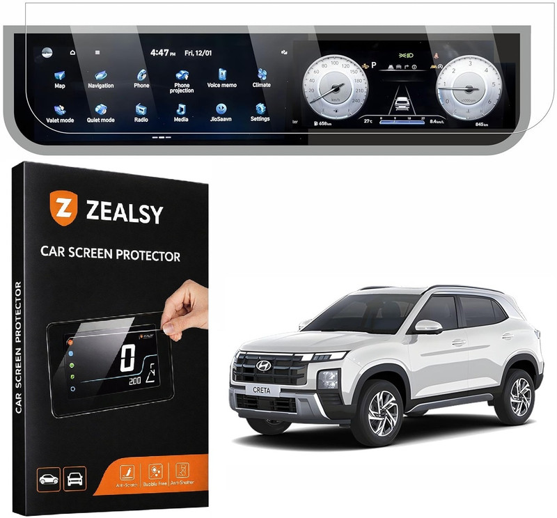 Zealsy Impossible Screen Guard for Compatible For NEW HYUNDAI CRETA 2024 FACELIFT SX SX(TECH) SX(O) Infotainment System Touch Screen AND Cluster Guard Protector Accessories Combo(Pack of 1)