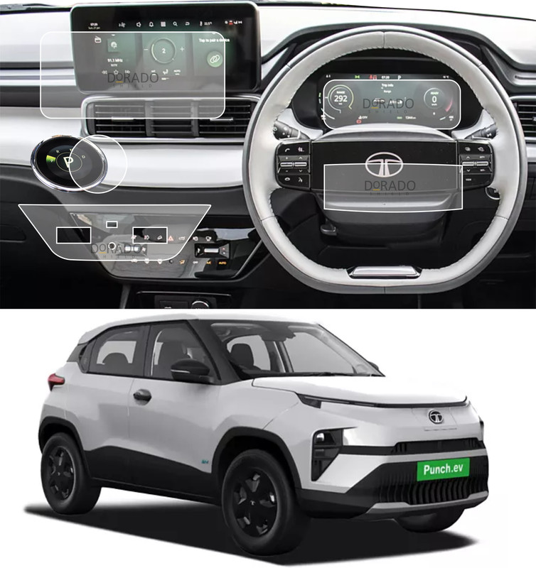 DORADO SHIELD Impossible Screen Guard for Tata Punch EV 2023|10.25 Inch Infotainment + Steering + Instrument Cluster + Ac Control Panel+Gear Protector|Accessories [Not Tempered Glass](Fearless Fearless(S)(Pack of 5)