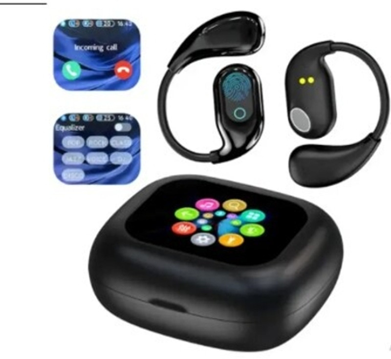Earbuds Nano Glass for Earbuds Built in Mic with Ear Hooks 80H Playtime with LCD Touch Screenq(Pack of 1)