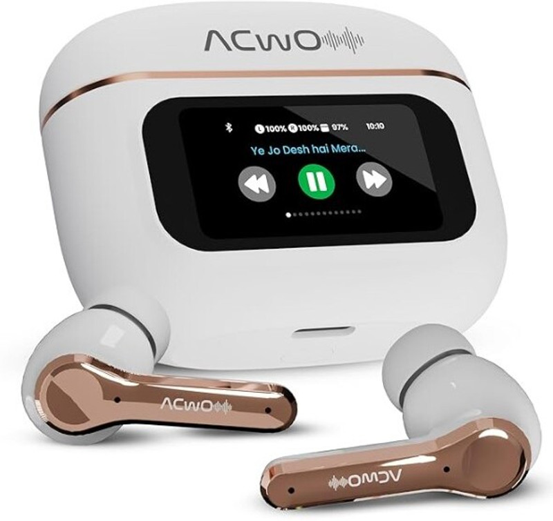 Earbuds Nano Glass for ACwO Dwots Touch TWS in Ear Earbuds Hd Touch Display 32Db ANC Transparency Mode 50 Hrs Playtime Ai-Enc Quad Mics Find My Earphones Bluetooth 5.4 4 Eq Modes Platinum Whiteq(Pack of 1)