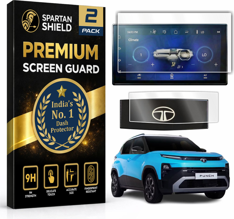 spartan shield Screen Guard for TATA PUNCH 2026 Facelift PURE+, PURE+S, ADVENTURE & ADVENTURE+S NEW MODELS | COMBO PACK | 8 INCH INFOTAINMENT TOUCHSCREEN + STEERING CLUSTER PROTECTOR || Anti Scratch | HD Clarity | Water Resistant || Only Compatible with TataPunch 9H Car Display Accessories 2025+ [No