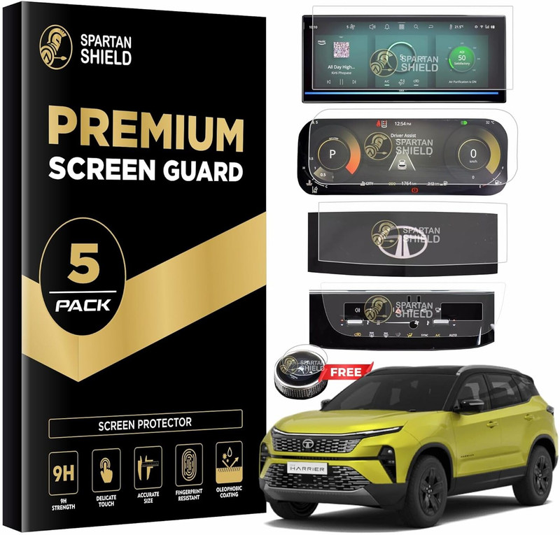 spartan shield Screen Guard for TATA NEXON 2023 FACELIFT, 7 INCH INFOTAINMENT + 7 INCH INSTRUMENT CLUSTER + STEERING + AC PANEL PROTECTOR | Nexon Creative Car Digital Display Accessories 2024 [Not Tempered Glass](Pack of 4)