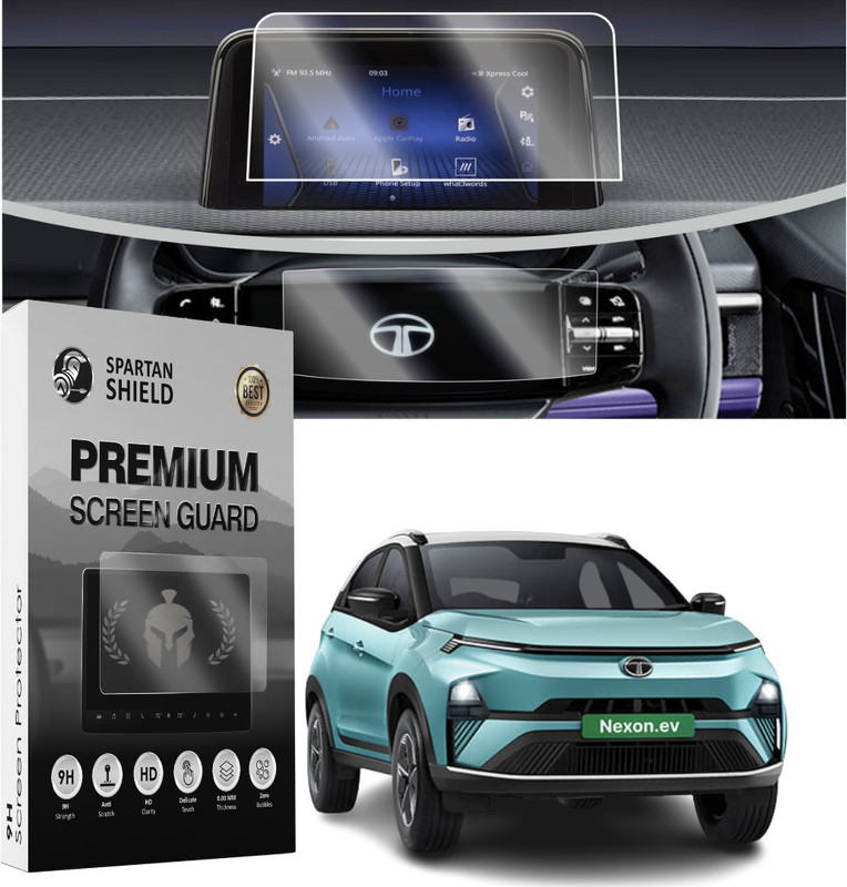 spartan shield Screen Guard for TATA NEXON EV 2023 FACELIFT | 7 INCH INFOTAINMENT SYSTEM + STEERING Combo | Creative Plus | Nexon.Ev Car Touch Screen Display [Not Tempered Glass](Pack of 1)