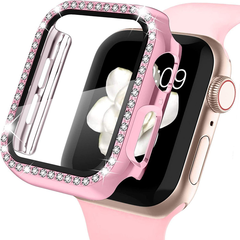 KAZUKI Screen Guard for 45mm Apple iWatch Series 9/8/7 (45mm) Bling Crystal Diamond Rhinestone Case (Black)(Pack of 1)