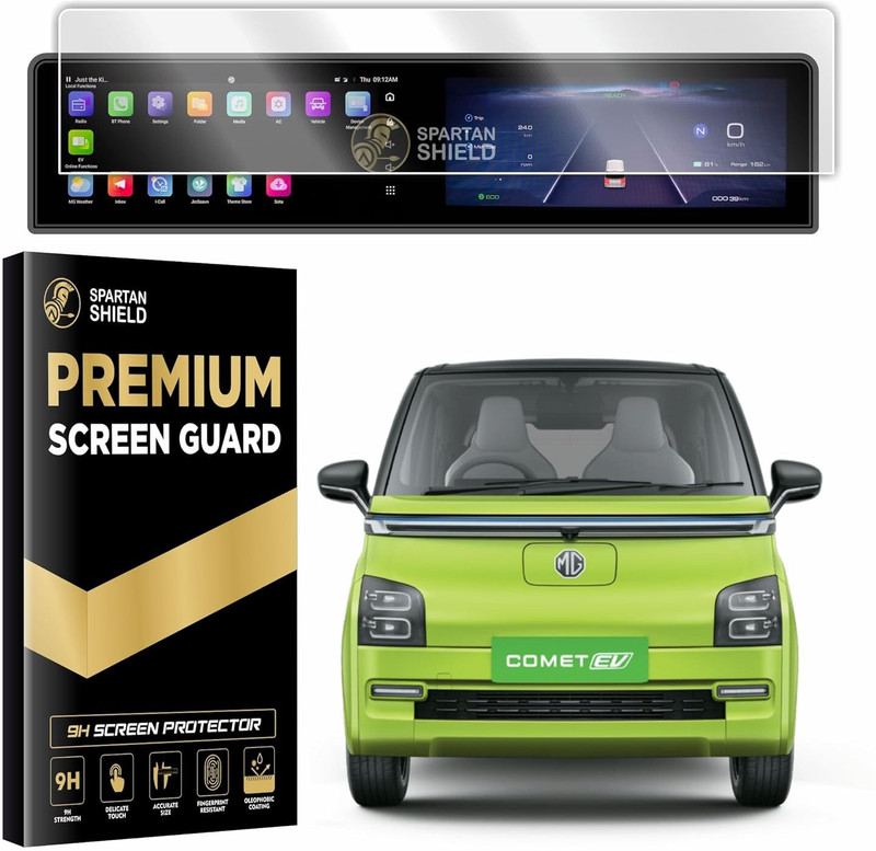 spartan shield Screen Guard for MG COMET EV Top Models 2023 Facelift || EXCITE | EXCLUSIVE || 10.25 Inch Dual Infotainment Screen & Instrument Cluster Display Protector || 9H Play & Plush Electric Car Music System Accessory 2025 [Not Tempered Glass](Pack of 1)