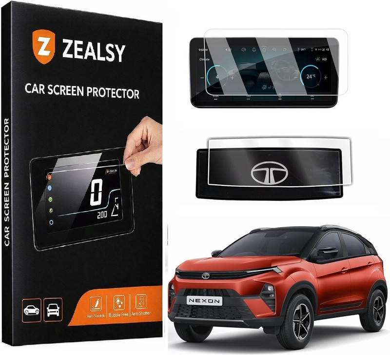 Zealsy Impossible Screen Guard for Compatible For TATA NEXON EV CREATIVE PLUS 7Inch Infotainment System With Steering Screen Guard Protector Accessories(Pack of 2)