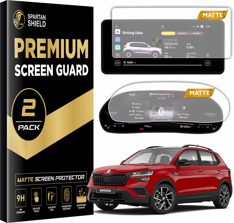 spartan shield Screen Guard for SKODA KUSHAQ, SLAVIA & KYLAQ 2024 Facelift ||10.25 inch Infotainment + 8 inch instrument Cluster Protector || Anti Fingerprint | Scratch Resistant || NEW Car 9H Touch Screen Digital Display MATTE Accessories 2025 [Not Tempered Glass](Pack of 2)