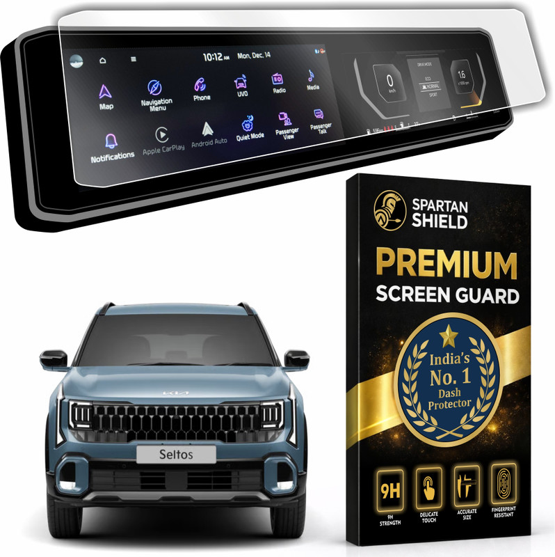 spartan shield Screen Guard for KIA SELTOS 2026 || 12.3 INCH FULL SCREEN Protector || Anti Scratch | HD Clarity | Water Resistant || New KiaSeltos Car Display Accessories 2025 Facelift [NOT TEMPERED GLASS](Pack of 1)