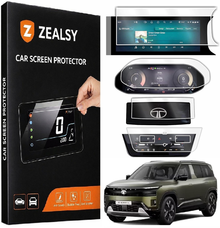 Zealsy Screen Guard for Tata Sierra Steering / AC Panel / 10 Inch Cluster / 12 Inch Touch Screen Guard Protector Accessories ADVENTURE+ / ACCOMPLISHED(Pack of 4)