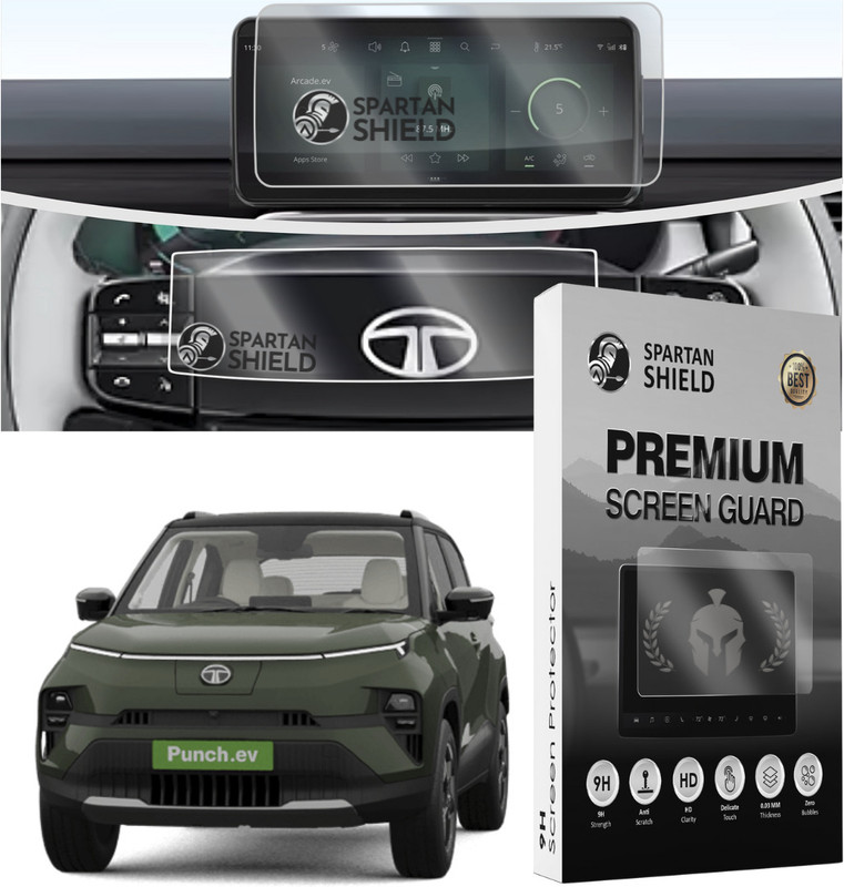 spartan shield Screen Guard for SCREEN GUARD For TATA PUNCH EV 2024 || 7 INCH INFOTAINMENT + STEERING Protector | SMART+ ADVENTURE ADVENTURE S LR Punch.EV Car Display Accessories [Not Tempered Glass](Pack of 2)
