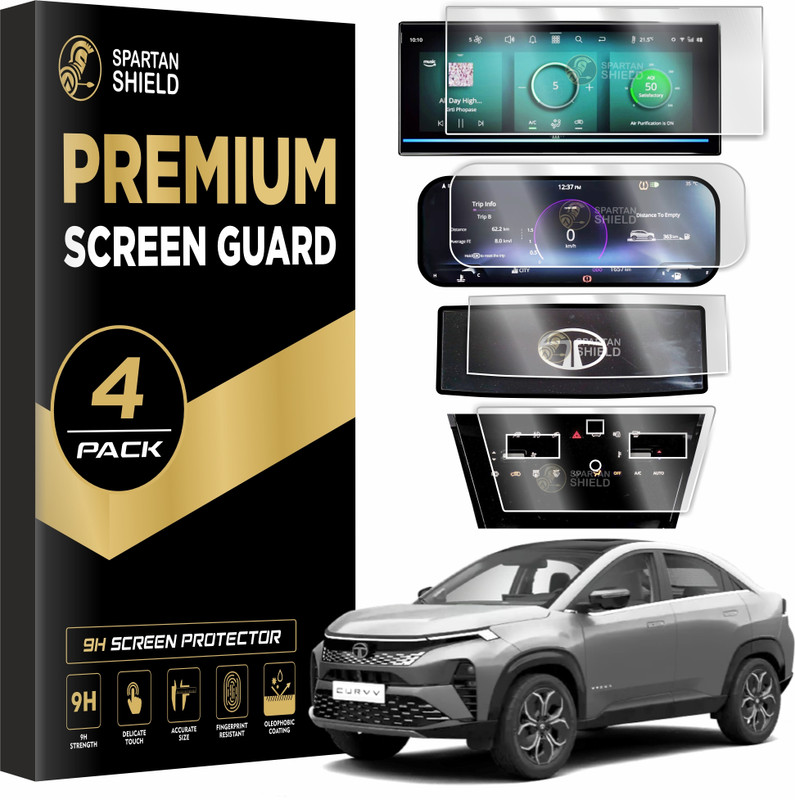 spartan shield Screen Guard for SCREEN GUARD For TATA PUNCH EV 2024 || 10.25 INCH INFOTAINMENT + STEERING Protector | EMPOWERED EMPOWERED+ EMPOWERED+S LR Punch.EV Car Display Accessories [Not Tempered Glass](Pack of 2)