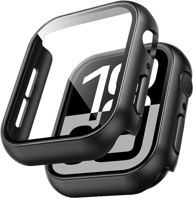 TSHIENTT Tempered Glass Guard for Apple Watch Series 11 46mm/Series 10 46mm Built-in Tempered Glass Screen Protector, Hard PC Protector Cover for iwatch 46mm Series 11/10 (2024/2025), Black(Pack of 1)