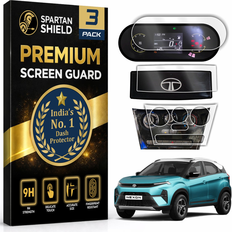 spartan shield Screen Guard for TATA NEXON 2026 Facelift || Smart CNG, Smart+ CNG, Smart+S CNG - Pure+, Pure + S || 4 inches Instrument Cluster + Manual Button AC PANEL + STEERING CLUSTER Protector || Anti Scratch | Water Resistant | HD Clarity || New Nexon Car Display Accessories 2025+ [Not Tempere