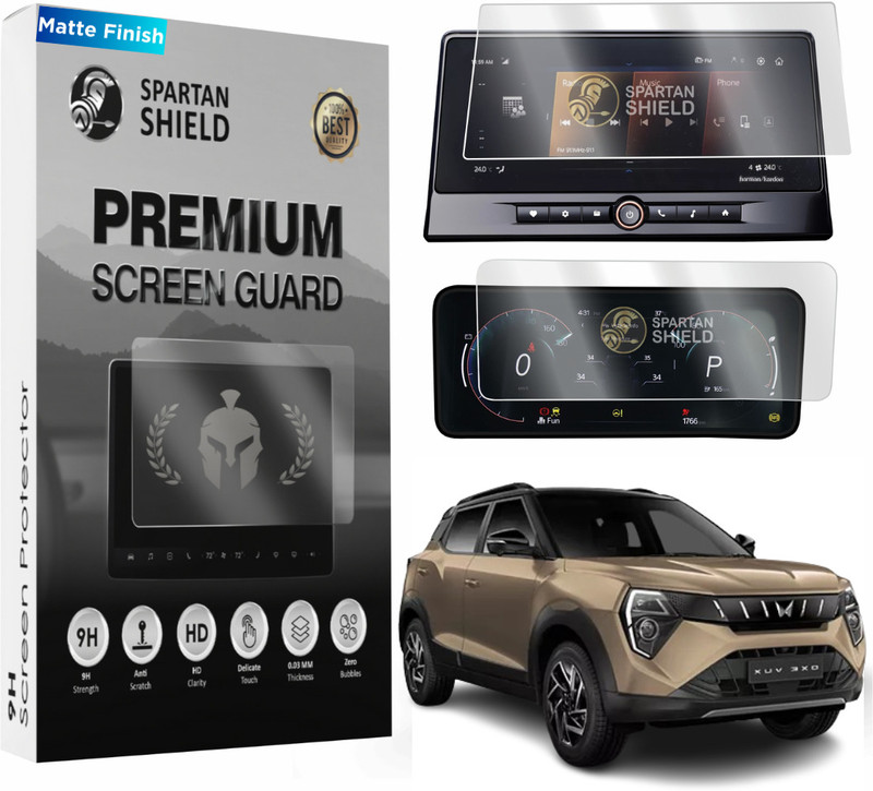 spartan shield Screen Guard for MAHINDRA XUV 3XO 2024 MATTE FINISH || 10.25 Inch INFOTAINMENT & 10 Inch DIGITAL INSTRUMENT CLUSTER Protector || XUV3XO Car TouchScreen Display Accessories for NEW XUV 300 Facelift [Not Tempered Glass] [2-IN-1 COMBO](Pack of 1)