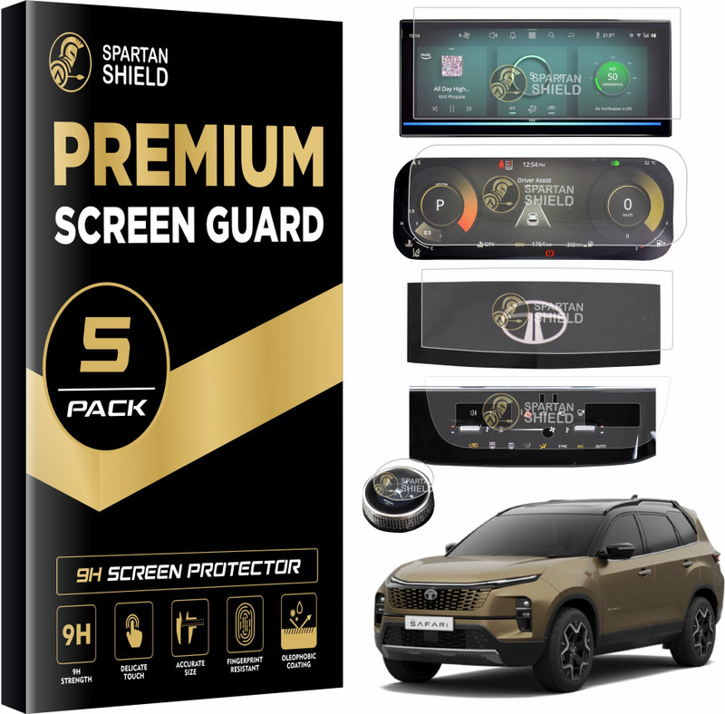 spartan shield Screen Guard for NEW TATA CURVV EV 2024 || 10.25 INCH INFOTAINMENT [THIN CORNERS] + INSTURMENT CLUSTER + STEERING + AC PANEL Protector || Curve.EV Accomplished & Accomplished+S Car Digital Display Accessories [Not Tempered Glass](Pack of 4)