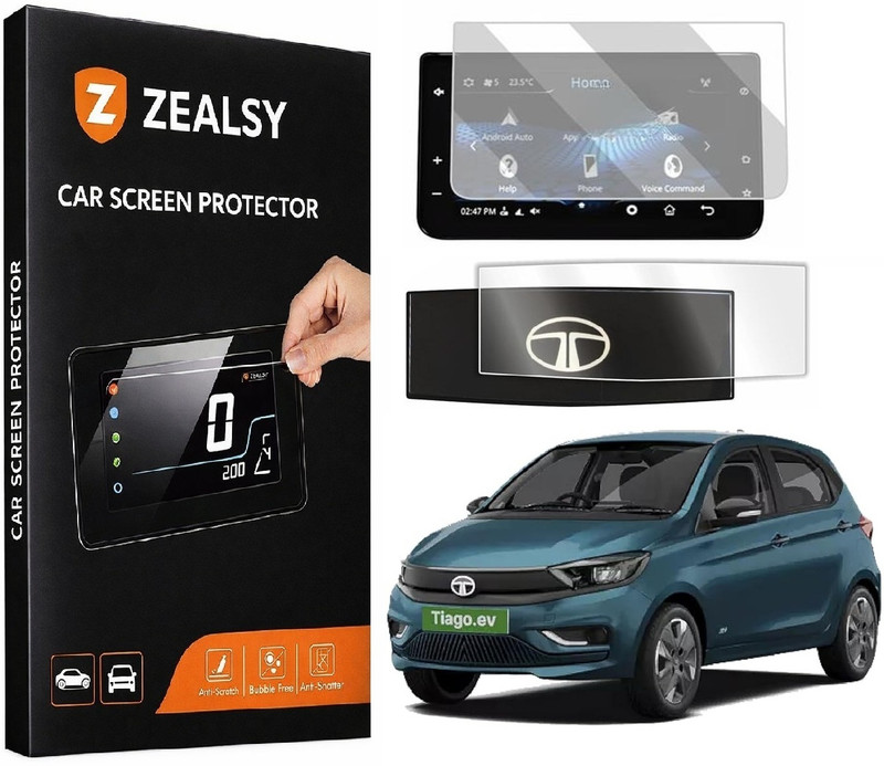 Zealsy Screen Guard for 7 Inch Infotainment and Steering Protector Compatible For Tata Tiago EV(Pack of 2)
