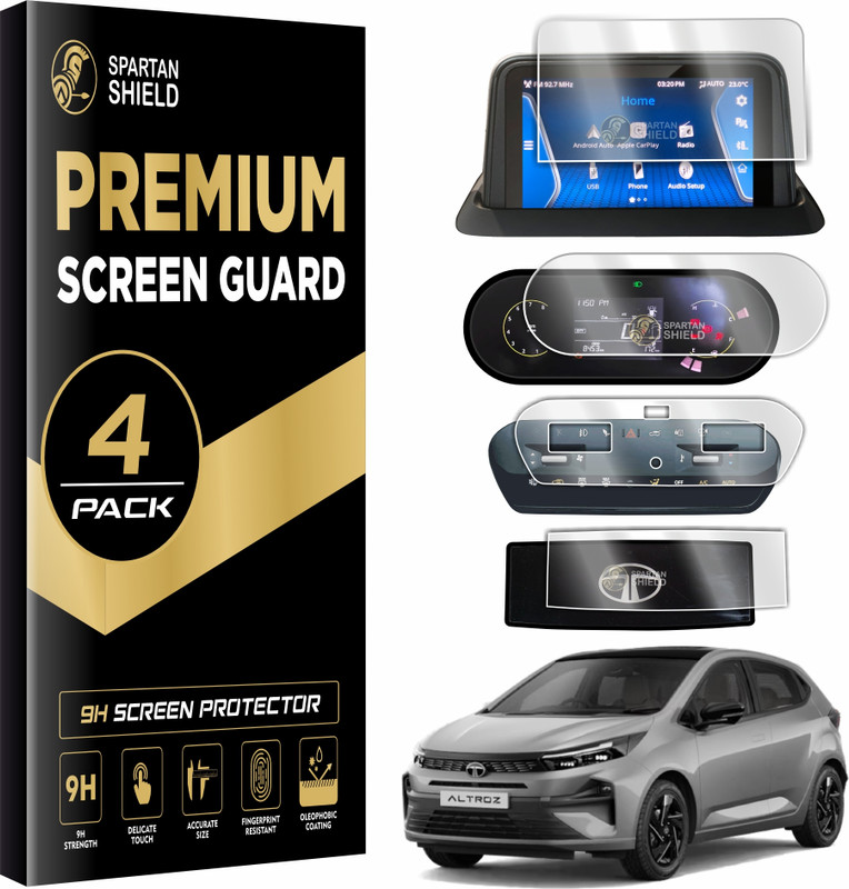 spartan shield Screen Guard for TATA TIAGO EV 2025 || XZ+ Tech LUX || 10.25 Inch Infotainment [Thin Corners] + Steering + Advanced Digital Instrument Cluster Protector || Anti Scratch || New TataTiago Car Digital Display Accessories [NOT TEMPERED GLASS](Pack of 3)