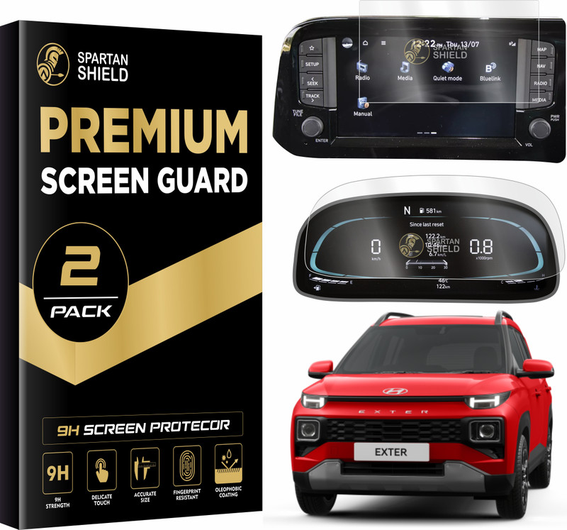 spartan shield Screen Guard for HYUNDAI EXTER | GPS INFOTAINMENT SYSTEM [ 8 INCH ]& INSTRUMENT CLUSTER MID Protector | Xter S SX SXO Music Stereo Car Display Accessories [Not Tempered Glass](Pack of 1)