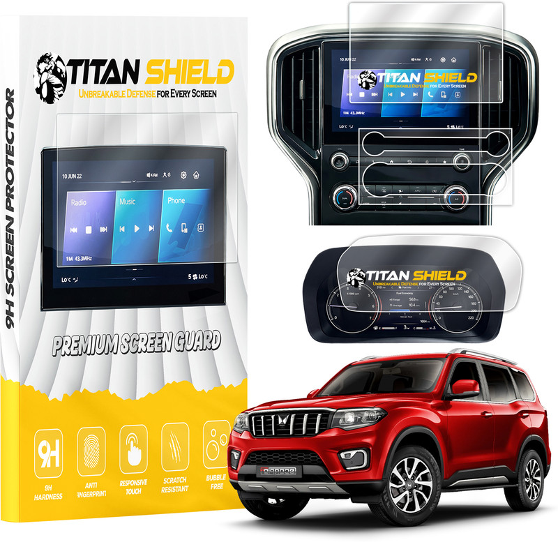 spartan shield Screen Guard for MAHINDRA SCORPIO N 2022-Running, INFOTAINMENT 8 INCH + INSTRUMENT CLUSTER + AC CONTROL PANEL Protector, Car TouchScreen Display Accessories ScorpioN 2025 [Not Tempered Glass](Pack of 3)