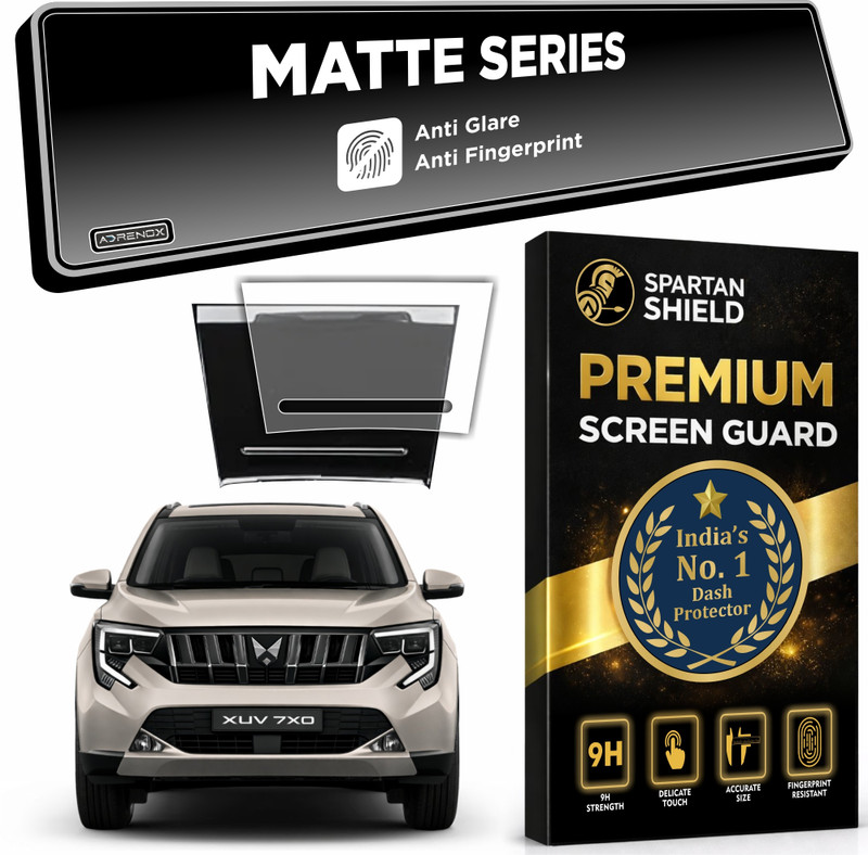 spartan shield Screen Guard for MAHINDRA XUV 7XO 2026+ MATTE || AX, AX3, AX5, AX7, AX7T & AX7L || 12.3 INCH PLAIN TRIPLE SCREEN *** WITH ADRENOX+ BADGE *** + Flexible Storage Panel Protector || Anti Scratch || Water Repellant || With Complimentary Installation Kit || Bubble Free Application || Digit