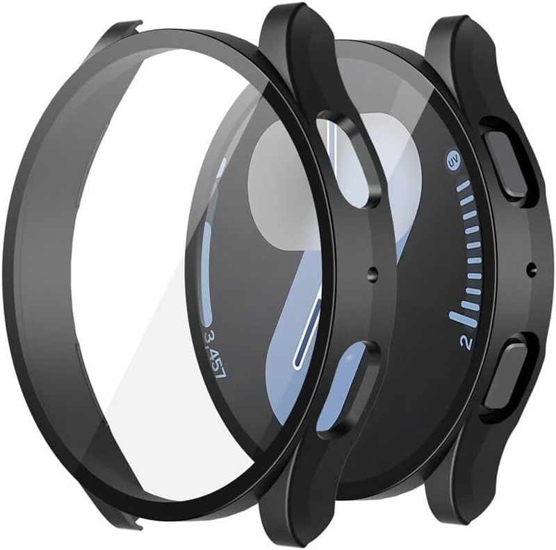 LNKART Screen Guard for Galaxy Watch 7 44mm, Hard PC Screen Protector Case for Galaxy Watch 7 44mm, Anti-Slip Ultra-Thin Scratch Resistant Cover with Tempered Glass for Galaxy Watch7, Transparent(Pack of 1)