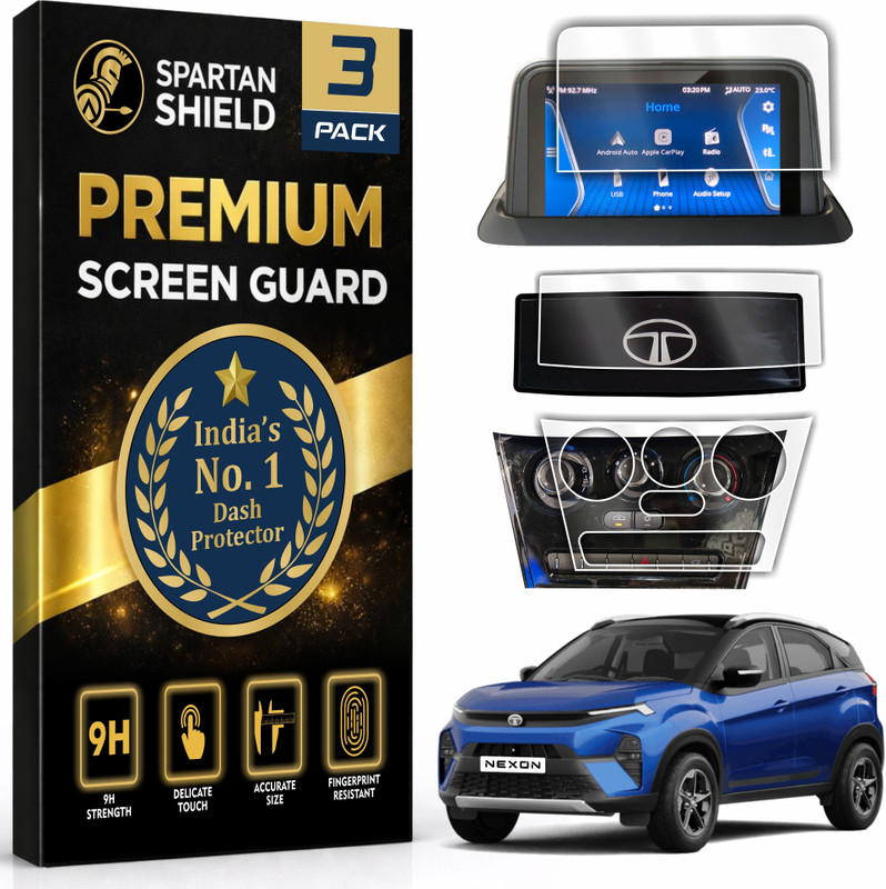 spartan shield Screen Guard for TATA NEXON 2026 Facelift || Creative, Creative+ & Creative+S || 10.25 INCH INFOTAINMENT [ROUNDED CORNERS] + 4 inches MID + TOUCH AC PANEL + STEERING CLUSTER Protector || Anti Scratch | Water Resistant | HD Clarity || Nexon Car Display Accessories 2025+ [Not Tempered G