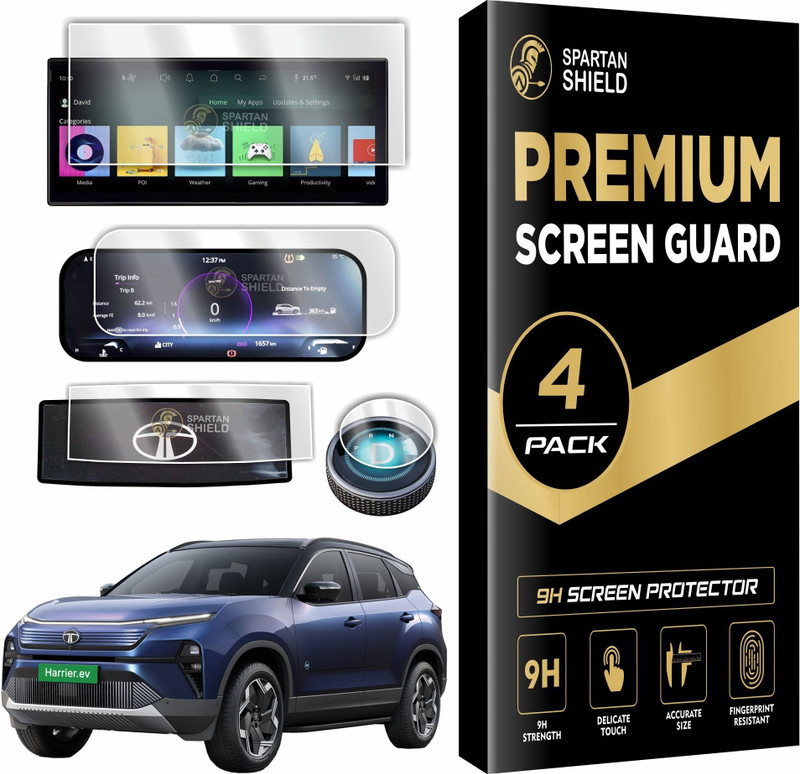 spartan shield Screen Guard for TATA HARRIER EV Empowered 75 & QWD 75 || 14.5 Inch Infotainment Touchscreen + 10.25 inch Instrument Cluster + Steering + Gear Knob Guard || Anti FIngerprint | Scratch Resistant || New TataHarrier Electric Car 9H Digital Display Accessories 2025 [Not Tempered Glass](Pa