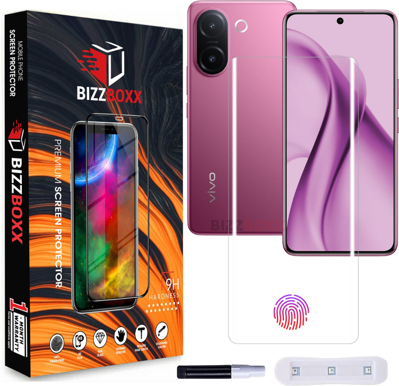 BizzBoxx Screen Guard for vivo V60e 5G, vivo V60e, vivo V60 e, V60e, Fingerprint Working, UV Screen Protector, temper glass, Quad Curved Nano Fiber UV Guard, UV Glue Glass With Installation Kit, 6.77 Inch(Pack of 1)