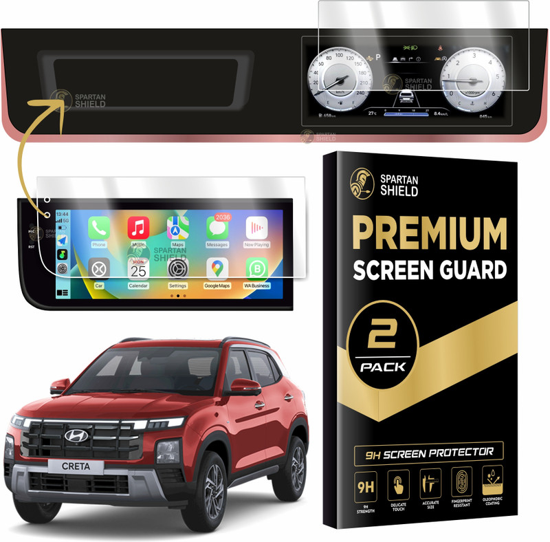 spartan shield Screen Guard for HYUNDAI CRETA 2024 FACELIFT, 8 Inch INFOTAINMENT + 10.25 DIGITAL INSTRUMENT CLUSTER + AC Panel Protector | S SO Optional | Anti Scratch Car Display Accessories [Not Tempered Glass](Pack of 3)