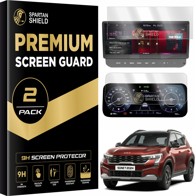 spartan shield Screen Guard for NEW KIA SONET 2024 FACELIFT | 10.25 INCH INFOTAINMENT & INSTRUMENT CLUSTER Protector | HTX+ GTX PLUS X LINE | Car Music System Accessories [Not Tempered Glass](Pack of 1)