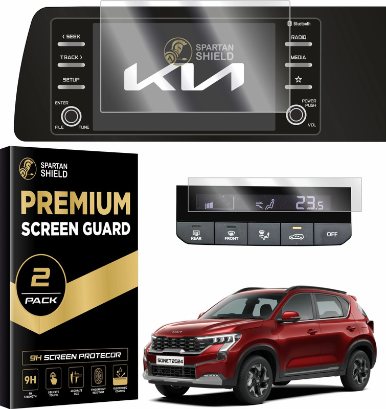 spartan shield Screen Guard for Kia Seltos 2023 Facelift | HTK | HTK Plus | Infotainment System 8 Inch + Speedometer Cluster 10.25 Inch Protector COMBO | Car TouchScreen Display Accessories [Not Tempered Glass](Pack of 2)