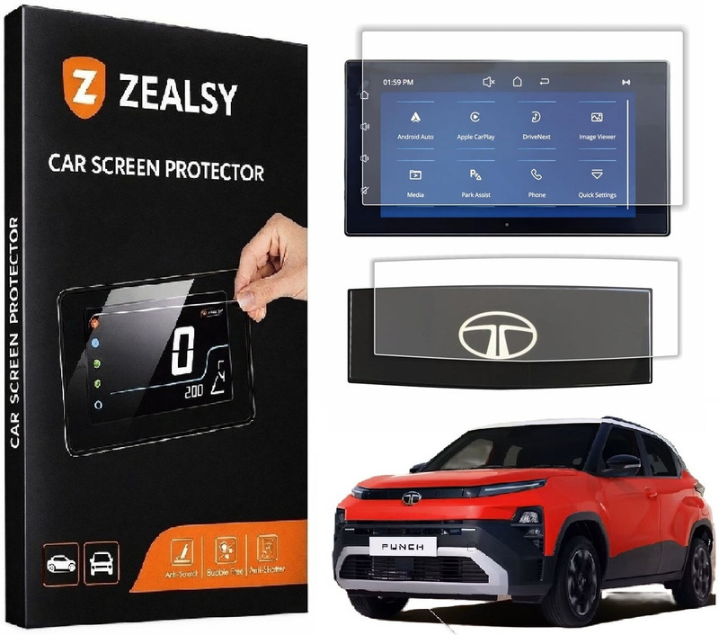 Zealsy Screen Guard for Tata Punch Steering and 8 Inch 2026 Facelift Touch Screen Guard Protector Accessories Pure+ | Pure+S | Adventure | Adventure S(Pack of 2)
