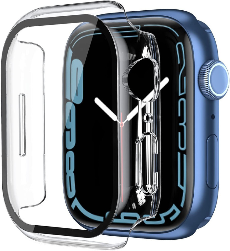 KAZUKI Screen Guard for 45mm Apple iWatch Series 9 / 8 / 7 45mm PC Frame + Tempered Glass Protector Case (Clear)(Pack of 1)