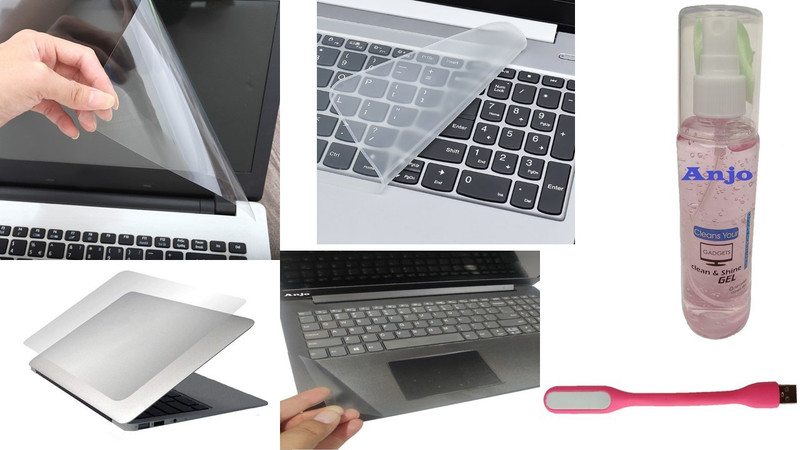 ANJO Combo 15.6 inch Laptop Screen Guard, Keyguard, Laptop Skin, Gadget Cleaner & LED Combo Set(Transparent)