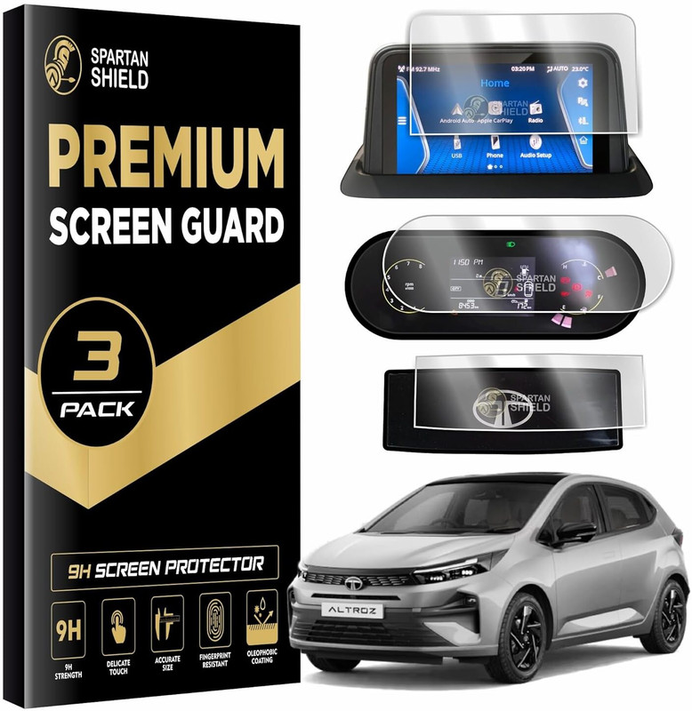 spartan shield Screen Guard for TATA ALTROZ 2025 [3 PACK] || CREATIVE | CREATIVE S || 10.25 Inch [Thin Corners] Infotainment + Smart Digital Steering + 4 inch Instrument Cluster Protector || Anti Scratch || All New TataAltroz Feel Special Edition Car Display Accessories [NOT TEMPERED GLASS](Pack of