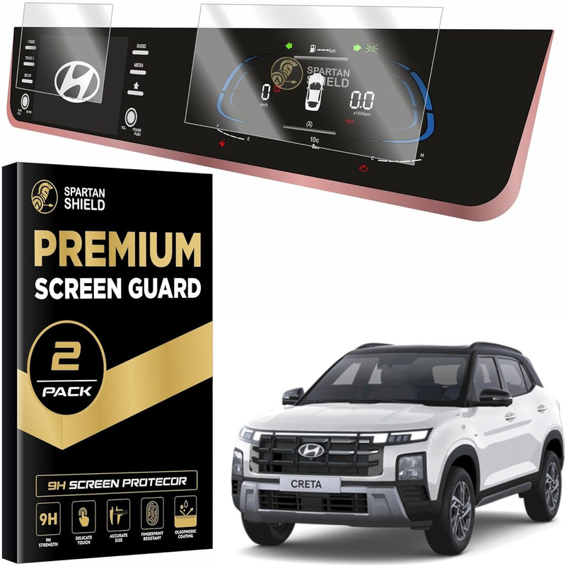 spartan shield Screen Guard for HYUNDAI CRETA 2024 FACELIFT, 8 Inch INFOTAINMENT + 10.25 DIGITAL INSTRUMENT CLUSTER + AC Panel Protector | S SO Optional | Anti Scratch Car Display Accessories [Not Tempered Glass](Pack of 3)