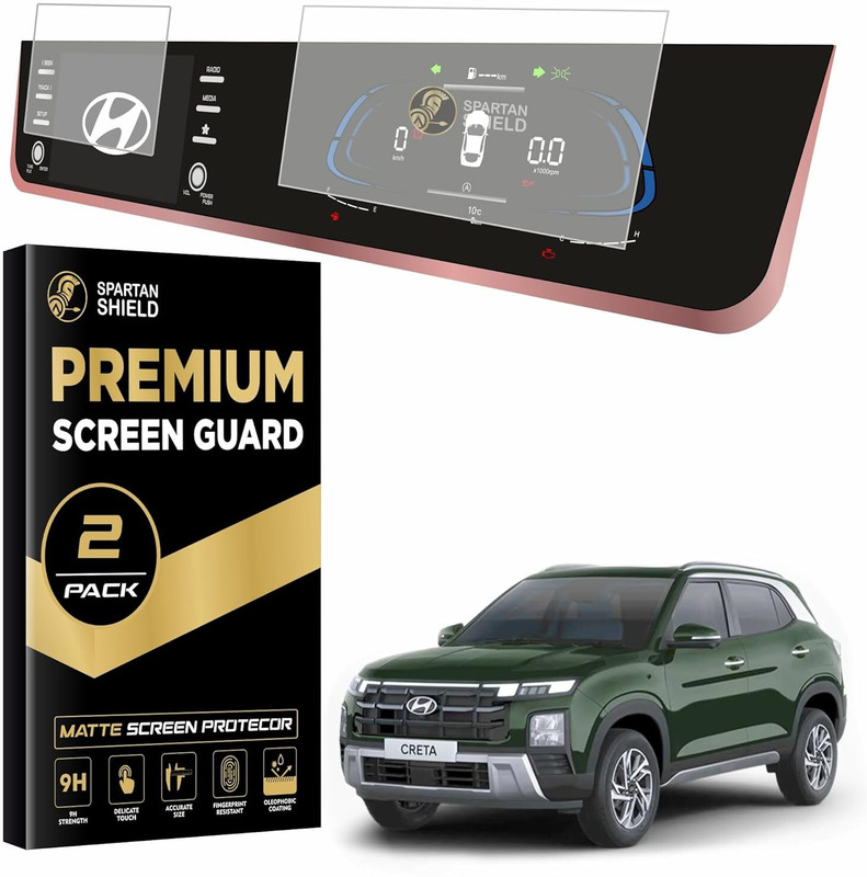 spartan shield Screen Guard for NEW HYUNDAI CRETA 2024 FACELIFT, DUAL FULL TOUCHSCREEN INFOTAINMENT Display Protector, Creta Car Music System Accessory [Not Tempered Glass] (SX SX(Tech) SX(O))(Pack of 1)