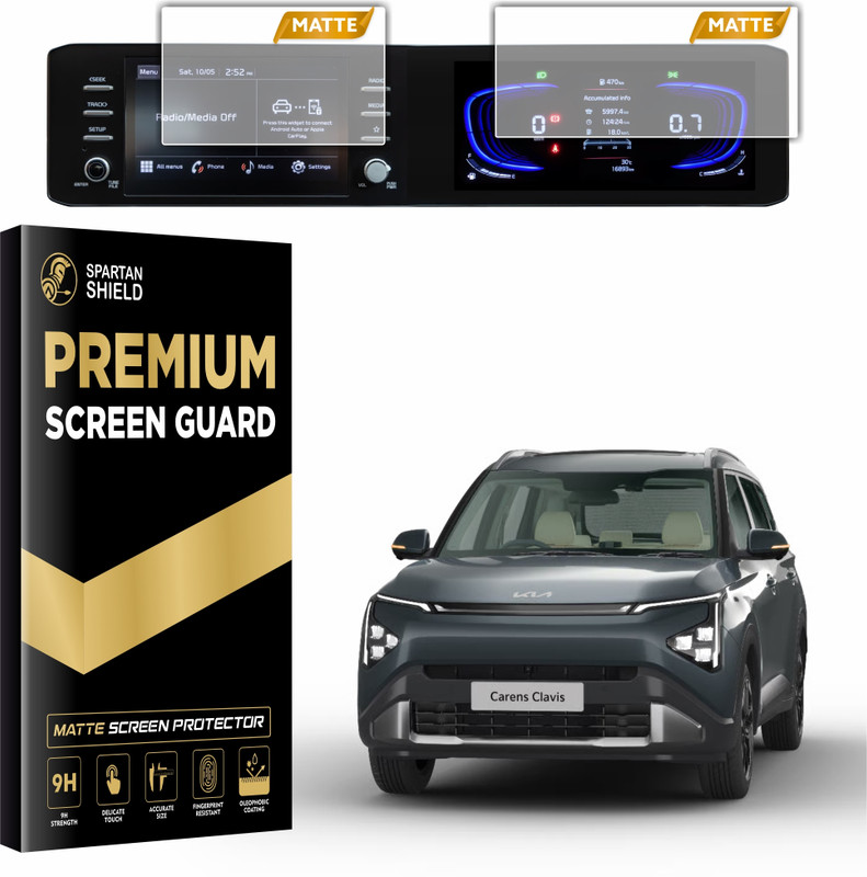 spartan shield Screen Guard for KIA CARENS CLAVIS COMBO, HTE(O) | HTK | HTK+ | HTK(O), 8 Inch Infotainment + 10 Inch Instrument Cluster Protector | Car Display Accessory 2025 [Not Tempered Glass](Pack of 2)