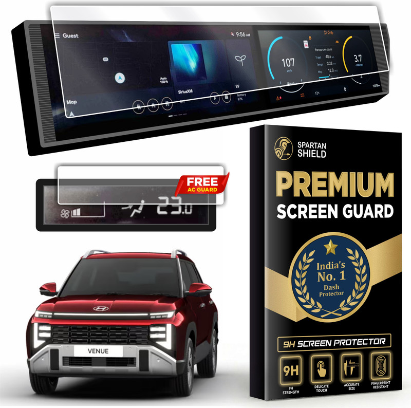 spartan shield Screen Guard for HYUNDAI VENUE 2025 Facelift [2 PACK] || 12.3-Inch Touchscreen Dual Infotainment System Protector || HX8 & HX10 || Anti Fingerpirnt | Scratch Resistant | HD Clarity || HyundaiVenue Car 9H Full Screen Digital Display Touch Screen Accessories NEW 2025 [Not Tempered Glass