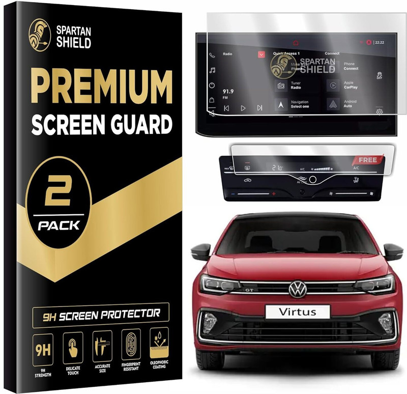 spartan shield Screen Guard for VOLKSWAGEN VIRTUS 2023 Facelift, Highline | Topline | GT | GT Plus | GT Edge, 10.1 Inch INFOTAINMENT + AC PANEL Protector, VW VIRTIS Car 9H Digital Display Accessories 2025 [Not Tempered Glass](Pack of 1)