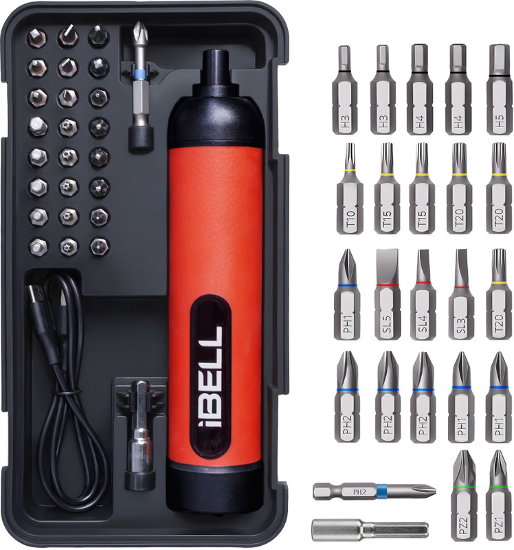 iBELL IBL ES36-15 4V Cordless Screwdriver Set, 27 Accessories,10Nm,300 RPM Speed, LED, Combination Screwdriver Set(Pack of 1)