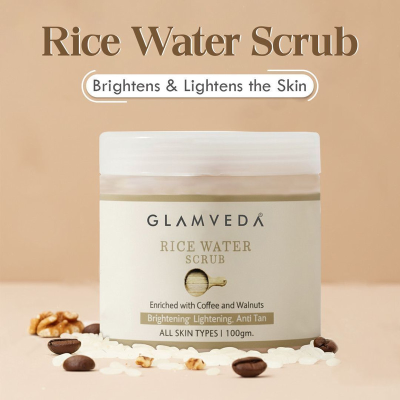 GLAMVEDA Rice Water Face Scrub| Brightening Cleanser|Dead Skin Removal|Gentle Exfoliator Scrub(100 g)