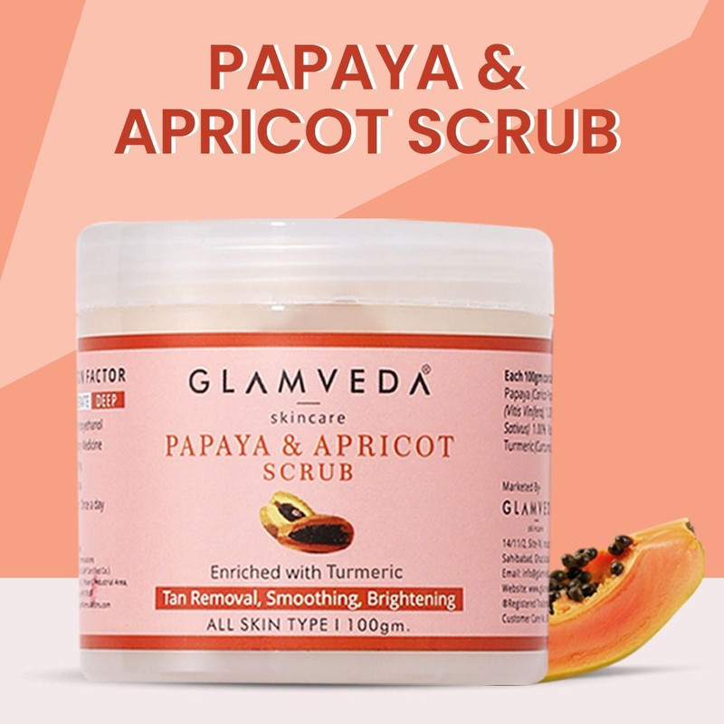 GLAMVEDA Papaya & Apricot Face Scrub Enriched with Vitamin C For Tan Removal & Smoothing Scrub(100 g)