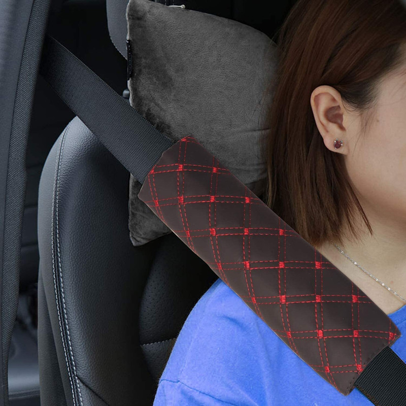 Edyline Car Seatbelt Covers Shoulder Pad for More Comfortable Driving (Black/Red) Seat Belt Cover(Pack of 2)